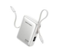 VENTION Mini Bank 45W PD PPS Fast Charging, 10000mAh smaller Built-in USB-C & Lightning Cables, 3-Port Charger for Laptop, iPhone 12-17, Galaxy S25/S24, LED Display, Beige