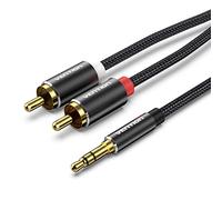 VENTION RCA to 3.5mm Cable 1m Nylon Braided Phono 3.5mm Jack Stereo to 2 RCA Lead Audio Y Splitter Aux Cable Compatible with DJ Controller Hi-Fi Amplifier Speaker