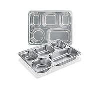 VENTION Stainless Steel Divided Plates for Adults, 5 Compartment Plates with Lids, 5 Sections Dinner Plates, 4 Pack