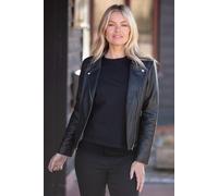 'Vento' Real Leather Biker Jacket Ashwood Leather Black 10