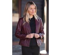 'Vento' Real Leather Biker Jacket Ashwood Leather Burgundy 16