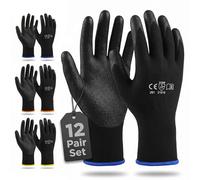 Ventox 12 Pair Safety Gloves M - Breathable Nylon PU-Coated with Non-Slip Grip Safety Work Gloves, Flexible Lightweight Design for Men & Women, Ideal for General Purpose Tasks