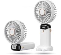 Ventox Handheld Fan Rechargeable, Mini Portable Fan with LED Display & 5 Speeds, 5000mAh, Foldable 90° Adjustable Desk, Personal, Neck Fans for Home, Office, Outdoor & Travel (White)