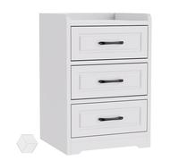 Ventryn 3-Drawer Bedside Cabinet, White Solid Wood Chest Table Ventryn White