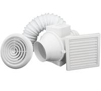 VENTS 4 inch Inline Bathroom Extractor Fan Kit Silent Timed Universal Loft Ventilation System for 100 mm Flexible Duct Shower Circular Ceiling Diffuser White Plastic Louvre, KIT-VU-TT-100-T-DPR