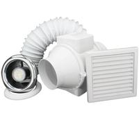 VENTS 4 inch Inline Bathroom Extractor Fan Kit Silent Timed Universal Loft Ventilation System with Chromed LED Light for 100 mm Flexible Duct Shower White Plastic Louvre