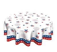 VentuCoven 4th of July Round Tablecloth Patriotic Tablecloths Star Firework Circle Table Cloths for Farmhouse Kitchen Dining Picnic Table Decor