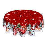 VentuCoven Christmas Snowman Round Table Cloths 60 inch Winter Red Truck Circular Tablecloth Xmas Tree Snowflake Circle Table Cloth for Kitchen Dining Farmhouse Tables Decor