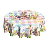 VentuCoven Easter Round Tablecloth 60 in Rabbit Circular Tablecloths for Kitchen Dinner Tabletop Decoration Butterfly Watercolor Buffalo Plaid Check Egg Spring Floral