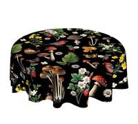 VentuCoven Round Spring Tablecloth Farmhouse Round Tablecloth Floral Tablecloth Round 60 Inch Wildflower Tablecloth for Kitchen Holiday Picnic Party Dinner Room Outdoor Decor Mushroom Butterfly Bird