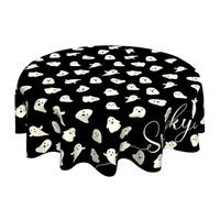 VentuCoven Spooky Round Tablecloth 60 inch Halloween Table Cloth Ghost Table Cloths Halloween Decorations for Home Kitchen Dining Black