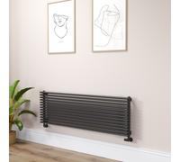 Ventura Linea Midnight Black Oval Unique Designer Radiator 455x1400mm Single Panel 3420 BTU - Horizontal Bars