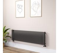 Ventura Linea Midnight Black Oval Unique Designer Radiator 455x1600mm Single Panel 4007 BTU - Horizontal Bars