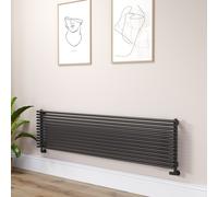 Ventura Linea Midnight Black Oval Unique Designer Radiator 455x1800mm Single Panel 4594 BTU - Horizontal Bars