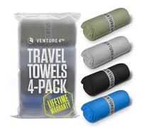 VENTURE 4TH - 4pcs Quick Dry Towels. Microfiber Travel Towels Ideal for Camping, Hiking, Backpacking, Gym. Lightweight & Fast Drying Travel Towels for Body. Compact & Easy to Pack - 4 Pack Extra Large