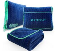 VENTURE 4TH Travel Blanket Pillow - Premium Ultra-Soft & Warm 2-in-1 Blanket or Pillow for Airplane, Car & Bus - Compact, Lightweight & Portable - Lint-Free, No Shedding, No Pilling - Navy/Teal