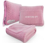 VENTURE 4TH Travel Blanket Pillow - Premium Ultra-Soft & Warm 2-in-1 Blanket or Pillow for Airplane, Car & Bus - Compact, Lightweight & Portable - Lint-Free, No Shedding, No Pilling - Pink