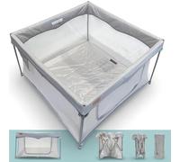 Venture All Stars Joy Square Baby Playpen - Foldable, Compact Playpen for Baby and Toddlers with Mesh Sides, Fitted Mat, and Zipper Door - Portable Play Pen with Travel Bag (6-36 Months)