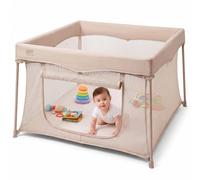 Venture All Stars Joy Square Baby Playpen - Foldable, Compact Playpen for Baby and Toddlers with Mesh Sides, Fitted Mat, and Zipper Door - Portable Play Pen with Travel Bag - Beige - (6-36 Months)