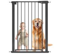 Venture Stair Gate - Q-Fix 110cm Extra Tall Baby Gate for Stairs & Doorways - 73-80cm Wide Indoor Dog Gate, Pressure Fit with Auto-Close & 90° Two-Way Open - Black