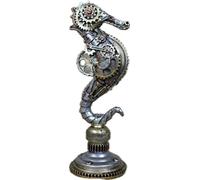 Venture Vehicles Ltd Steampunk Style Seahorse Ornament | Resin | Silver with Gold & Copper Cog Detail