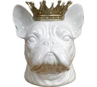 Venture Vehicles Ltd White Resin French Bulldog with Crown Figurine Decorative Ornament