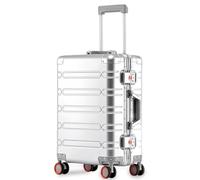 VentureVault All Aluminum Carry On Luggage 22x14x9 Airline Approved,Zipperless Luggage Premium Aluminum Suitcase Luggage, Hard Shell Carry On Luggage with Spinner Wheels, Silvery, 20", Basic