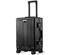 VentureVault Aluminum Carry On Luggage 22x14x9 Airline Approved, 20 Inch Hard Shell Carry On Luggage with Front Compartment, Suitcase Carry-on Luggage with Cup Holder and Spinner Wheels, Black, 24