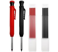 Venturovere 2-Piece Mechanical Carpenters Pencil Set for Woodworkers - Builders Tracer Pencil with 45mm Metal Nib, Built-in Sharpener & 14 Refills (7 Black, 7 Red) for Wood, Metal, Glass & DIY