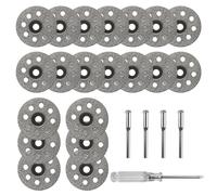 Venturovere 20pcs 22mm Diamond Cutting Discs for Dremel Rotary Tool - Precision Grinder & Rotary Cutter, Includes 4pcs 3mm Mandrel & Screwdriver, Ideal for Metal, Glass, Ceramics, and Gem Stones