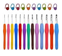 Venturovere Crochet Hooks Set for Beginners Adults - 14 Full Size pcs with Soft Rubber Grip, Perfect for Arthritic Hands, Includes 4mm Crochet Hook, Ideal for Parents-Child Campaign and Cozy Crafting