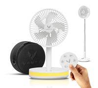 VENTY Portable Fan - Wireless Battery Operated, 48HR Run Time 16000MAH Battery, Oscillating Rechargeable Fans, Remote Control & LED Lighting, Folding Telescopic Camping Fan (White with Case)
