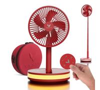 VENTY Portable Fan - Wireless, Battery Operated, 48HR Run Time, Oscillating, Remote Control & LED Lighting, Folding Telescopic Camping Fan (Red with Case)