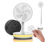 VENTY Portable Wireless Fan - 48HR Run Time, LED Lighting, Remote Control, Folding Telescopic Camping Fan (White with Case)