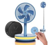 VENTY Portable Wireless Fan - 48HR Run Time, LED Lighting, Remote Control, Folding Telescopic Camping Fan (Blue with Case)