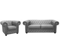 Venus Chesterfield Style Sofa 2 Seater + Armchair Grey Faux Leather