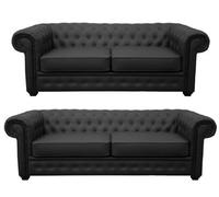 Venus Chesterfield Style Sofa 3 Seater 2 Seater Black Faux Leather