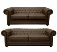 Venus Chesterfield Style Sofa 3 Seater 2 Seater Brown Faux Leather