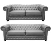 Venus Chesterfield Style Sofa 3 Seater 2 Seater Grey Faux Leather