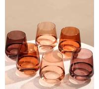 Venus Colored Stemless Wine Glasses Set of 6-17 oz Hand-Blown Crystal Colorful Glassware with no Stem, Multicolor Wine Glass for Wedding, Birthday, Housewarming Valentines's Day Gifts for Women