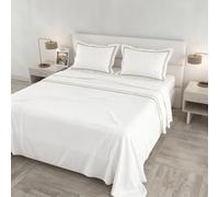 Venus Double Maxi Bed Set, 100% Cotton, Made in Italy - White Bedding Set, 2 Pillowcases with Ruffles, Double Bourdon, Top Sheet 260 x 300 cm, Bottom Sheet 180 x 200 cm - Taupe