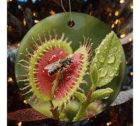 Venus Flytrap Catching Christmas Tree Ornaments - Round Xmas Hanging Ceramic Pendants, Winter Holiday Hanging Ornament with String, Xmas Gift Keepsake for Women & Men 2.8inch