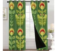 Venus Flytrap Curtains Blackout for Home Decor, Thermal Curtains Green Botanical Pattern, Living Room & Bedroom Eyelet Drapes 63 Inch Drop, 52x63, 2 Panels E&2266
