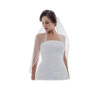 Venus Jewelry Women's 1T 1 Tier 1/4" Ribbon Rhinestone Crystal Veil Fingertip Length 36" Ivory