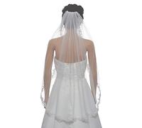 Venus Jewelry Women's 1T 1 Tier Flower Scallop Embroided Lace Pearl Veil Fingertip Length 36" Ivory