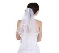 Venus Jewelry Women's 1T 1 Tier Ribbon Edge Center Cascade Veil Elbow Length 28" White