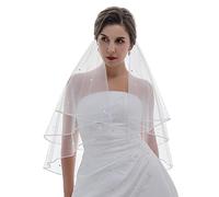 Venus Jewelry Women's 2T 2 Tier 1/8" Ribbon Crystal Circular Veil Fingertip Length 36" White