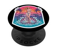 Venus Palm Trees Dolphins Shells 80s Style Retro PopSockets Adhesive PopGrip