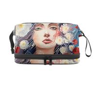 Venus' Tears Red Poppies Painting Double Layer Cosmetic Bag for Women and Girls, Travel Toiletry Bag Makeup Handy Pouch Organiser Bag with Brush Compartment