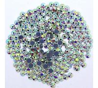 VENUS3 Premium DMC Hot Fix Rhinestone Glass Gemstones Sparkling Flat Back Iron or Glue on Diamante DIY Art and Craft Nail Art Bling Beads (SS6: 1.8-2mm - 500 Stones/Pack, Crystal AB)